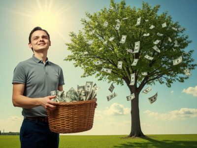abstract_photo_of_a_man_holding_a_large_wooden_basket_harvesting_money_from_a_tree_the_tree_has_mon_jqn44vb655rvnk90i2fo_0